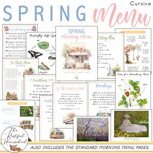 CURSIVE SPRING Morning Menu Pages | Homeschool Morning Basket | Calendar Pages