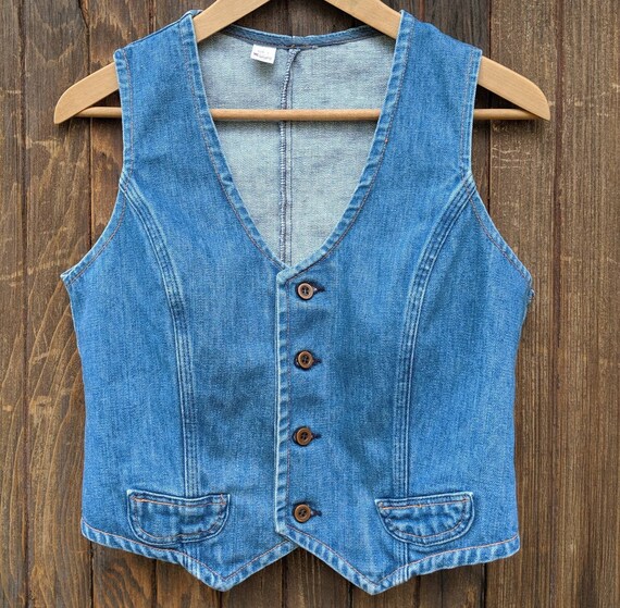 1970s Wrangler Western fitted denim vest women's L