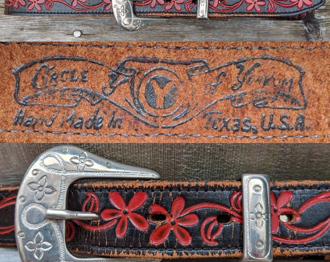 Vintage 1980s Circle Y of Yoakum Western Belt Black With Red Etsy