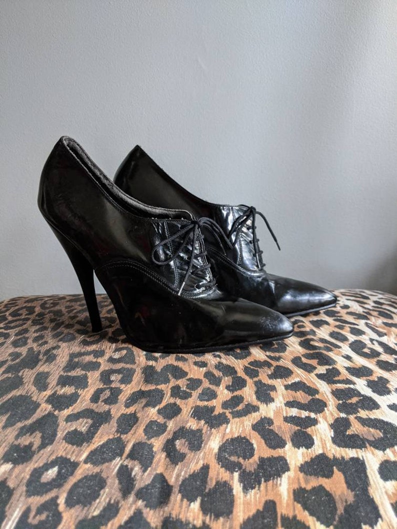 black patent leather lace up
