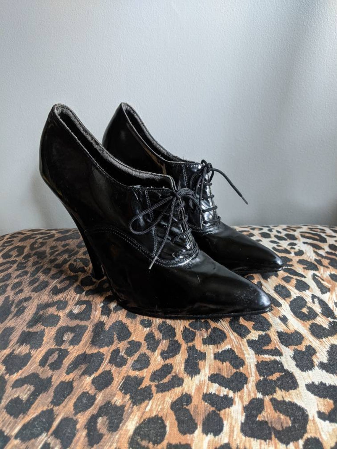 black patent leather lace up