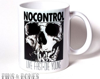 Pins & Bones Skulls Mug No Control Coffee Mug, 11oz Ceramic Skull Mug, Skull and Bones Coffee Mug in White
