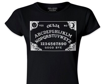 Pins & Bones Women’s Ouija Board T Shirt, Ouija Clothing, Classic Goth Spooky Alt Clothing, Black Cotton Ouija Shirt