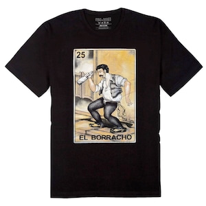 Pins & Bones El Borracho Shirt Loteria Theme Meksykańskie karty do gry Koszulka El Borracho Loteria Czarna koszulka