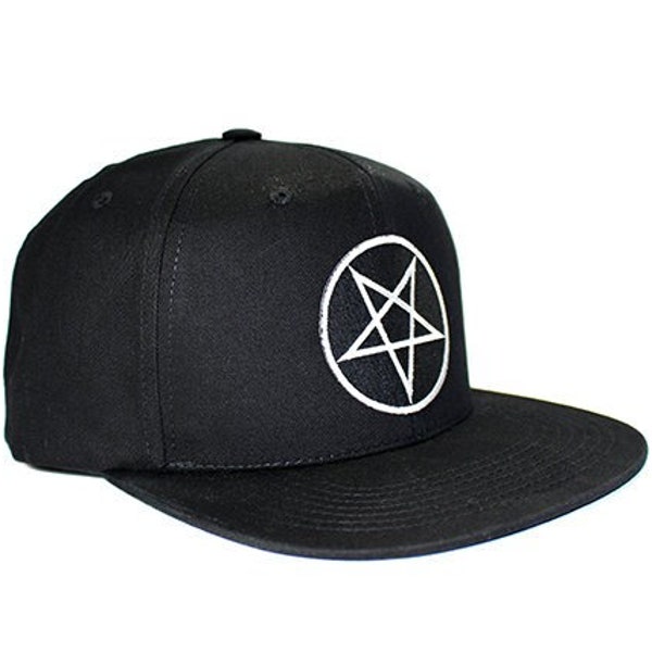 Pins & Bones Pentagram Snapback Hat, Occult Inverted Pentagram One Size Fits All, Goth Snapback Black