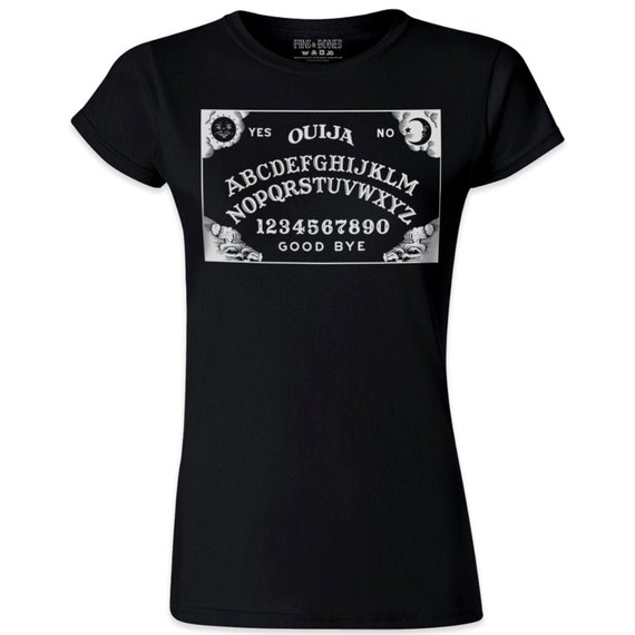 Pins & Bones Women’s Ouija Board T Shirt, Ouija Clothing, Classic Goth Spooky Alt Clothing, Black Cotton Ouija Shirt