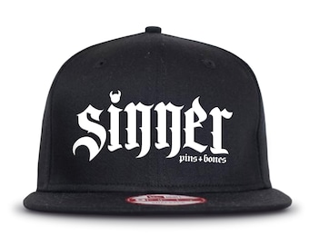Pins & Bones Sinner, Goth Hat, Alternative Fashion, Black Gothic Snapback Hat, One Size Fits All