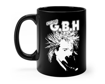 Pins & Bones GBH Punk Coffee Mug 11 oz Charged GBH Ceramic Black Mug