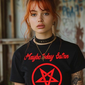 Maybe Today サタン シャツ サタン ゴス オカルト 面白いシャツ 面白いオルタナティブ クロージング バフォメット ゴシック ペンタグラム