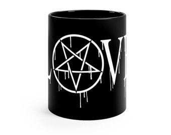 Pins & Bones Pentagram Coffee Mug 11 oz Goth Love Ceramic Witch Occult Black Mug Gothic