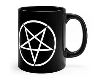 Pins & Bones Pentagram Coffee Mug Occult Gothic 11oz Ceramic Quality Black Pentagram Mug