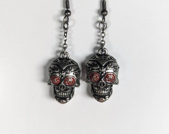 Pins & Bones Skull Earrings, Alt Clothing, Gothic Jewelry Classic Skull Earring