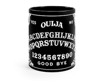 Pins & Bones Ouija Coffee Mug 11oz Ceramic Witch Occult Black Ouija Board Coffee Mug