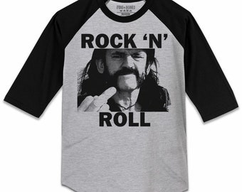 Lemmy Kilmister T-Shirt, Lemmy Baseball Rock n Roll Raglan Black and Grey, 3/4 Sleeve, Heavy Metal Tee