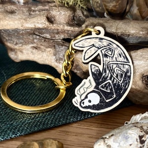 Seal Guardian - Wooden Keychain -  Fantasy, Creature, Illustration, Nature Art, Folklore, Witchy, Seal, Art, Familiar, Goth