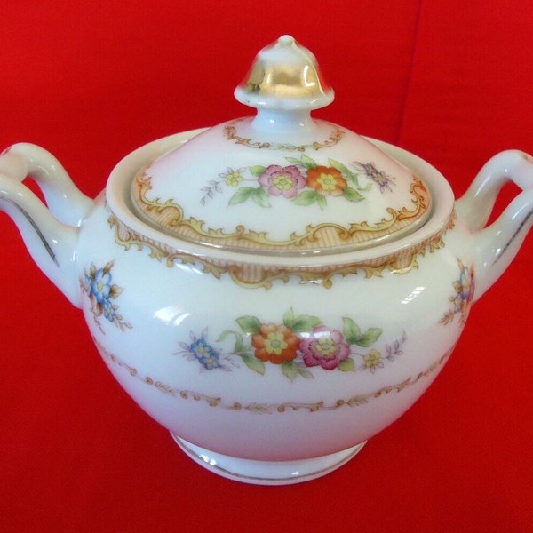 GOLD CHINA CO 1930s China Sugar Bowl Made in Japan Vintage Floral Pattern & Gold Trim