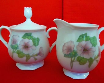 TRELLIS INTERNATIONAL Rhythm ChinaFooted China Creamer and Lidded Sugar Bowl Vintage Made in Japan