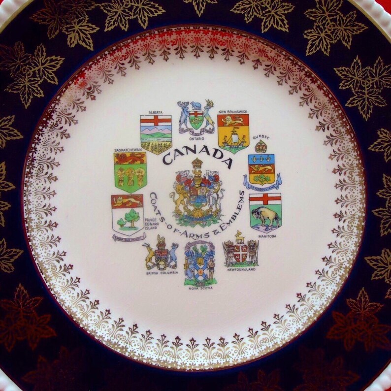 Canadian Style Emblems Canada Coats of Arms & Emblems Plate Navy Border With GOLD - Etsy