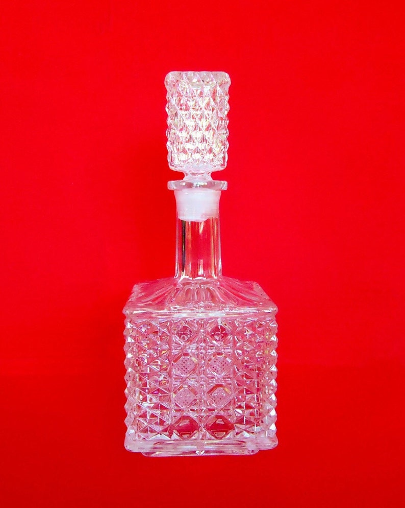 CUT GLASS DECANTER Square Cube With Long Neck & Ground Glass Etsy