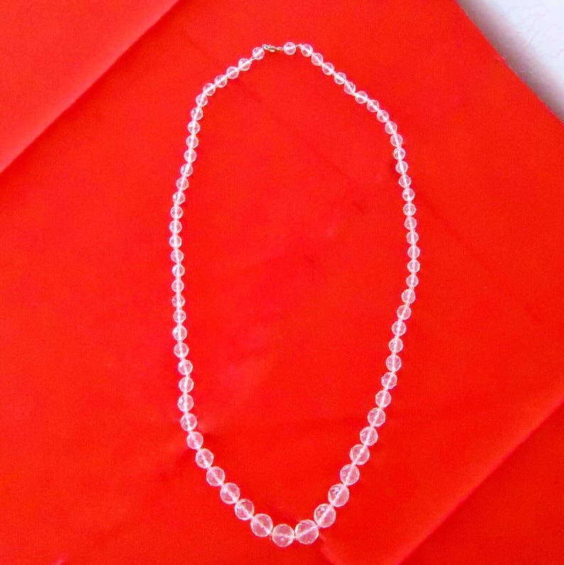 Clear GLASS BEAD NECKLACE 30 Graduated Round Faceted Crystal Beads Antique
