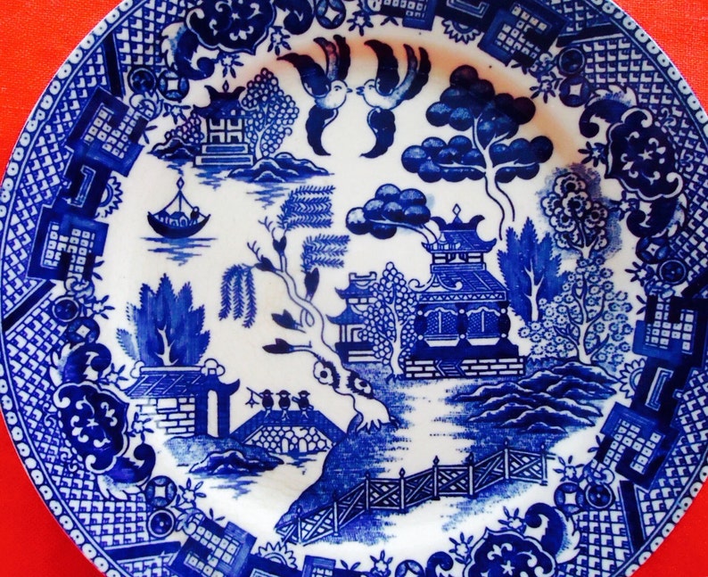 4 MORIYAMA BLUE WILLOW China SaladDessert Plates Made in Japan Vintage