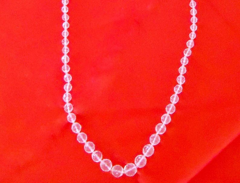 Clear GLASS BEAD NECKLACE 30 Graduated Round Faceted Crystal Beads Antique