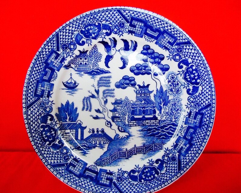 4 MORIYAMA BLUE WILLOW China SaladDessert Plates Made in Japan Vintage