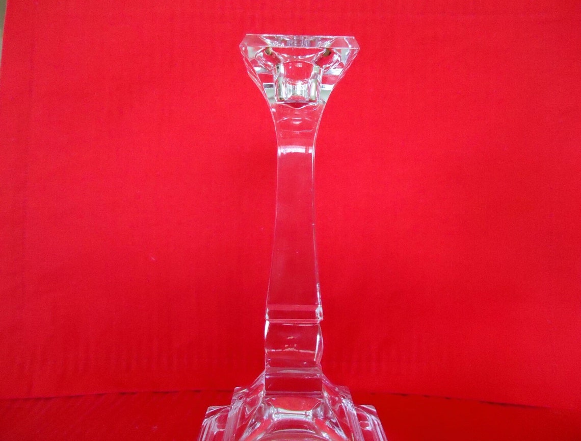 2 Tall CRYSTAL CANDLESTICKS with Square Bases Vintage Art Deco Etsy