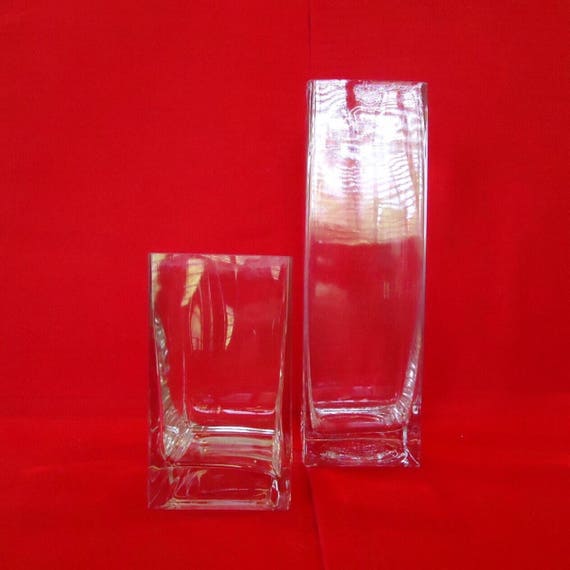 2 Hand Blown Cube Vases Tall Square Glass Vintage Home Decor Etsy