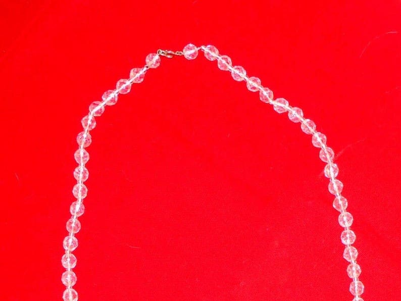 Clear GLASS BEAD NECKLACE 30 Graduated Round Faceted Crystal Beads Antique
