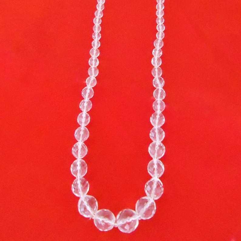 Clear GLASS BEAD NECKLACE 30 Graduated Round Faceted Crystal Beads Antique