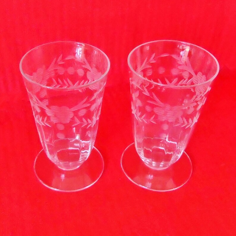3 OPTIC GRAY FLORAL Etched Footed Juice Glasses Antique Etsy