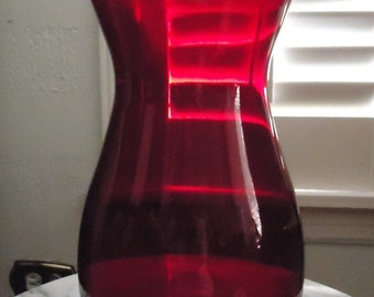 Vintage Hand Blown RED GLASS Hourglass Shaped VASE