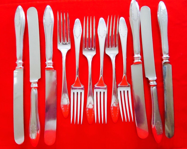 6 ANTIQUE PELHAM 1919 SILVER Dinner Forks /& 6 Dinner Knives by Cambridge Silver Company Antique Flatware