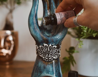 Ceramic blue Aroma Lamp: Unique Avatar Hand Mudra & Essential Oil, Palo Santo Burner, Altar decor, Ceramic Sculpture, Fragrance Diffuser