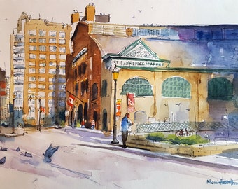 Last light of the Day, St Lawrence Market Toronto Watercolor Painting Prints, You will Love.