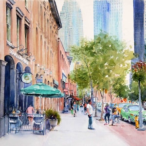 Impresiones de pinturas de acuarela de Front Street Toronto, te encantarán.