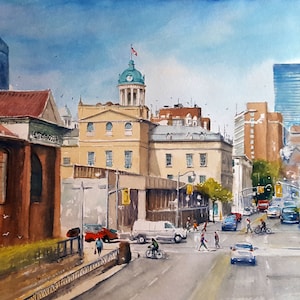 Toronto St Lawrence Hall  and St Lawrence Market Original Watercolor Painting Prints You will Love.