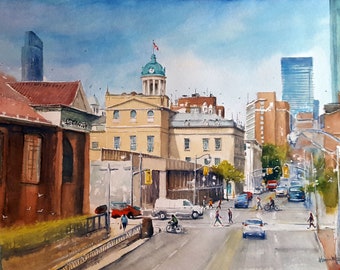 Toronto St Lawrence Hall  and St Lawrence Market Original Watercolor Painting Prints You will Love.