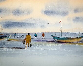 Seascape Original Watercolor Landscape Painting Prints.