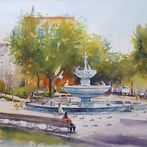 Berczy Park Toronto Print of Original Watercolor Painting.