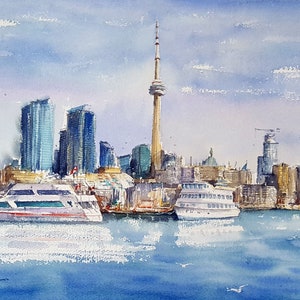 Toronto SkyLine Harbourfront Original Watercolor Painting Prints, You will Love.