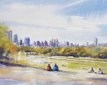 Toronto Sky Line Riverdale Park East Watercolor Painting Prints, You Will Love.