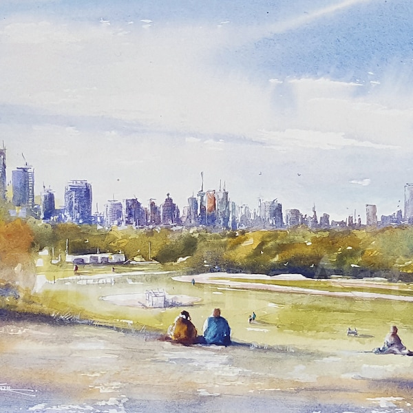 Toronto Sky Line Riverdale Park East Watercolor Painting Prints, You Will Love.