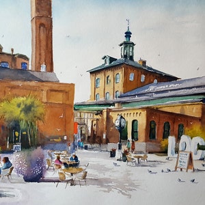 Gooderham & Worts Toronto Distillery District Watercolor Painting Prints.