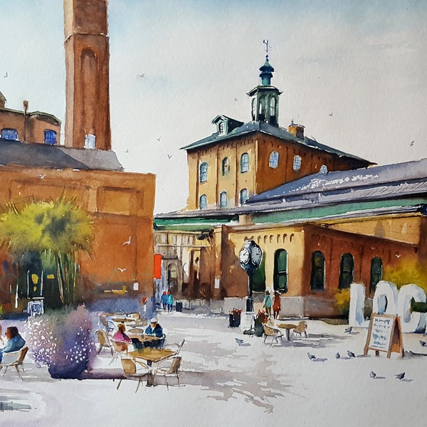 Gooderham & Worts Toronto Distillery Viertel Aquarell Malerei Drucke.