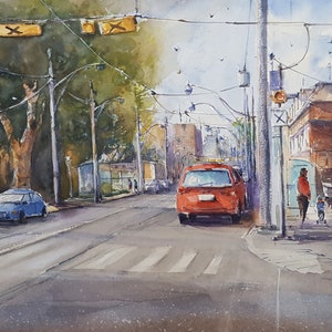 Queen Street East Toronto, Impresiones de mi pintura original de acuarela Pleinair que te encantarán.