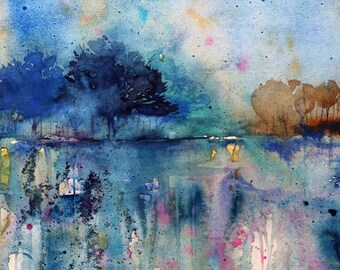 Beautiful Landscape Abstract Original Watercolor Painting Prints, You will Love.