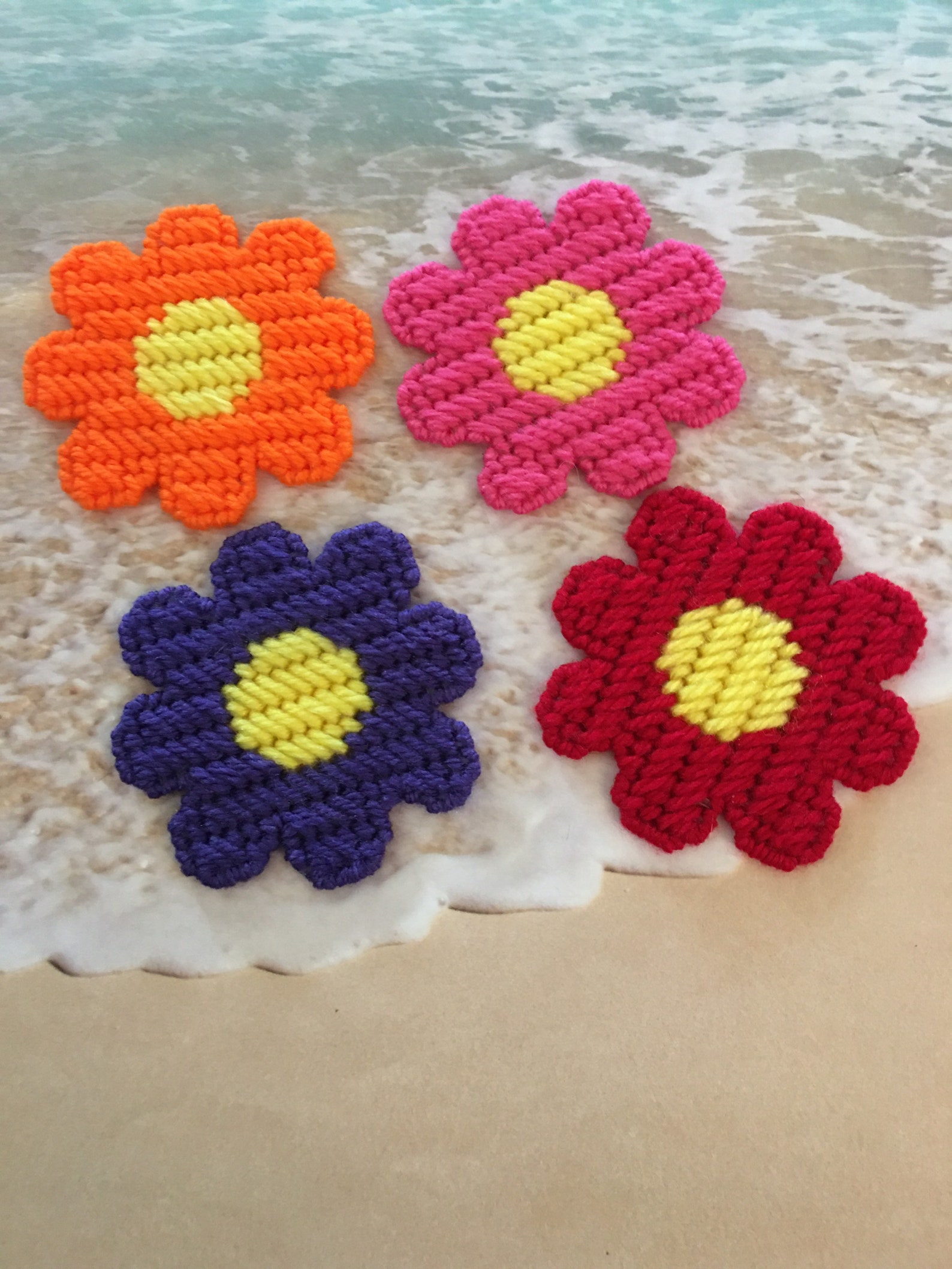 Plastic Canvas Colorful Flower Etsy