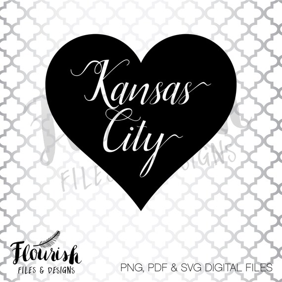 Download Items similar to Kansas City Script Heart Digital Cut File ...